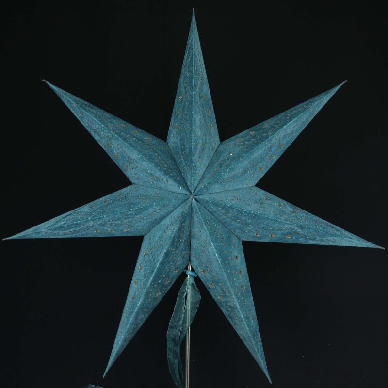 MINORIS Samt grün - Faltbarer Leuchtstern, Weihnachtsstern aus Papier mit 7 Zacken, 60 cm